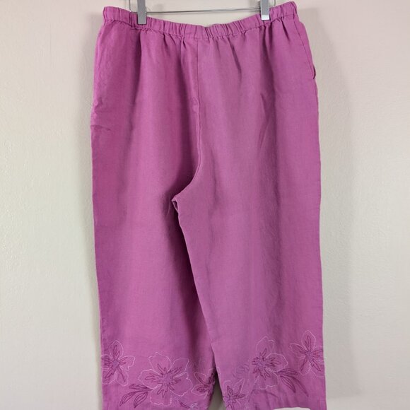 High Waisted Purple Wide Leg Linen Pants‎ with Floral Embroidery - Plus Size 18 - Picture 10 of 12